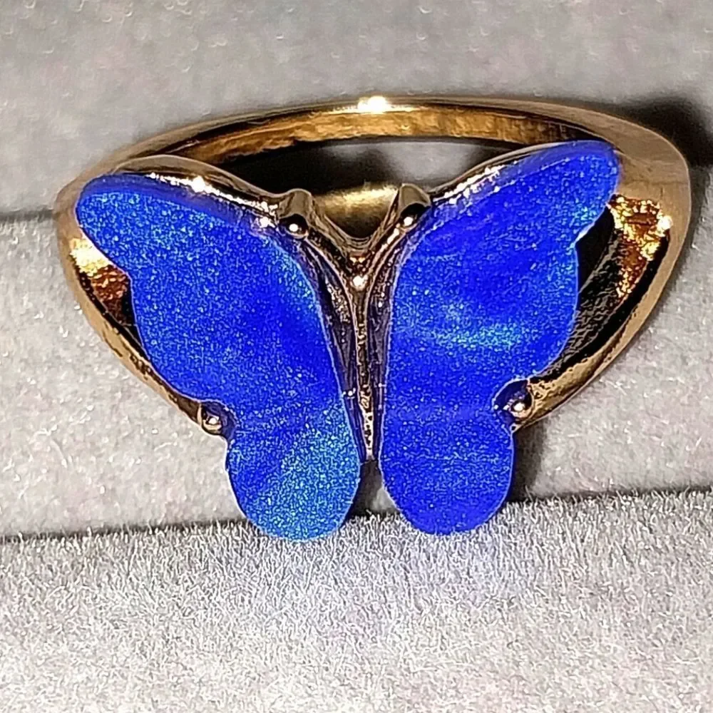 Elegant Deep Blue Butterfly Ring sz 7